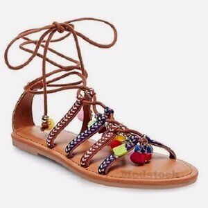 Wrap, lace-up gladiator beaded sandals by Mossimo, size 9.5